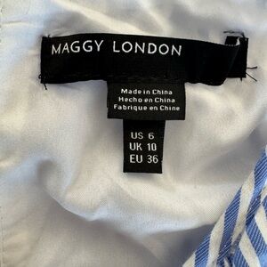 Maggy London Elegant Blue and White Dress with Orange accent